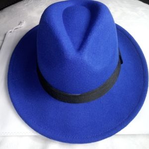 Blue fedora wide brim hat
